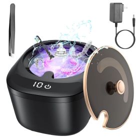 1Pc Ultrasonic Retainer Cleaner 45kHz Ultrasonic Cleaning Machine With 3 Modes 230ML Capacity UV Light For Denture Mouth Guard Aligner Dental Tra (Color: Black)