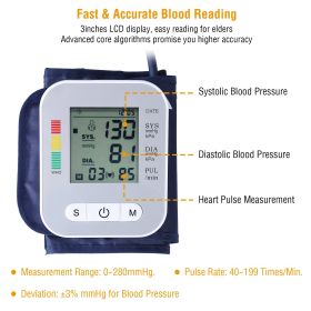 1Pc Digital Arm Blood Pressure Monitor LCD Digital Heart Beat BP Gauge Health Test With Voice (Color: White)