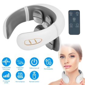 4 Heads/8 Heads Options Neck Massager with Heat Cordless Cervical Neck Massager EMS Neck Massager with 6 Modes 20 Intensity Levels Remote Control Voic (Type: 8 Heads)